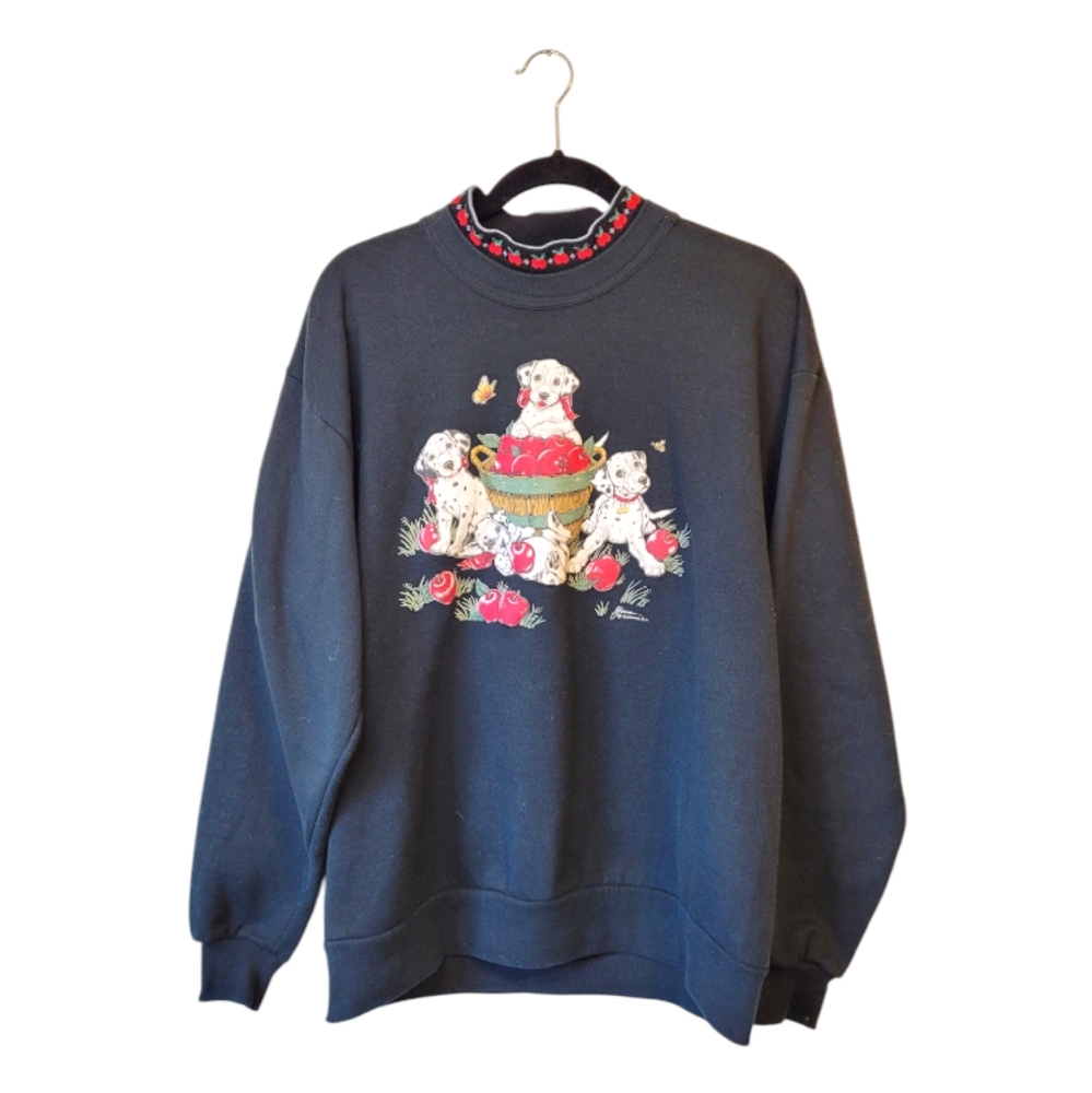 Vintage Black Sweatshirt with Puppy Print